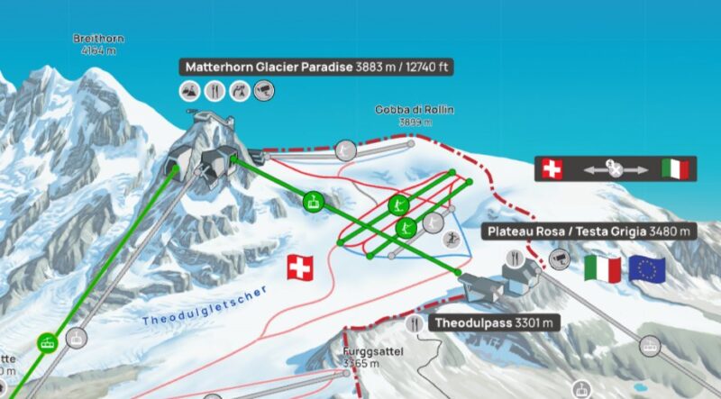 Zermatt/Cervinia ski area. Image c/o Zermatt resort.